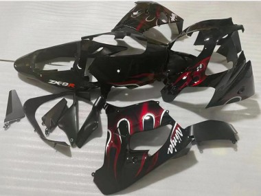 Cheap 2002-2003 Kawasaki ZX9R Motorcycle Fairing - Glossy Black Red Flame