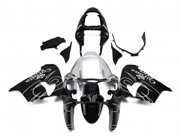 2002-2003 Kawasaki ZX9R Motorcycle Fairings - Glossy Black White Corona Extra