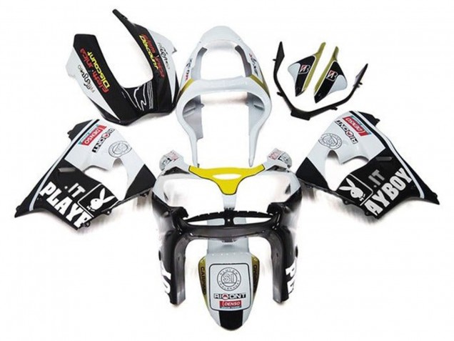 2002-2003 Kawasaki ZX9R Motorcycle Fairings - White Black Yellow Playboy