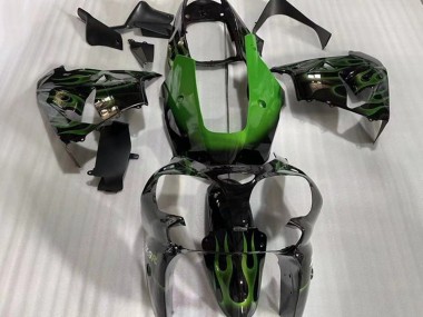 Cheap 2002-2003 Kawasaki ZX9R Motorcycle Fairings - Glossy Black Green Flame
