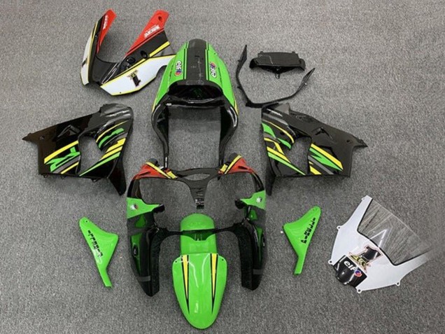 2002-2003 Kawasaki ZX9R Motorcycle Fairings - Green Black Yellow Orange