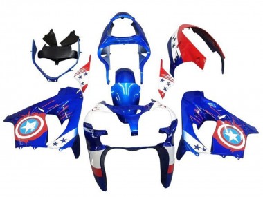 Cheap 2002-2003 Kawasaki ZX9R Motorcycle Fairings - Blue White Red Captain America Star
