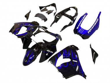 Cheap 2002-2003 Kawasaki ZX9R Motorcycle Fairings - Black White with Blue Flame