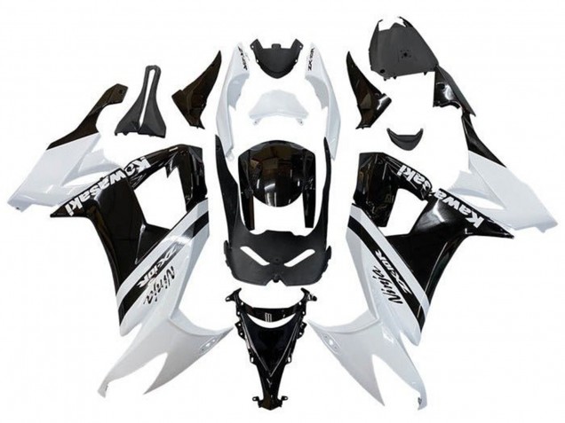 2008-2010 Kawasaki ZX10R Motorcycle Fairings - White Glossy Black Stripe