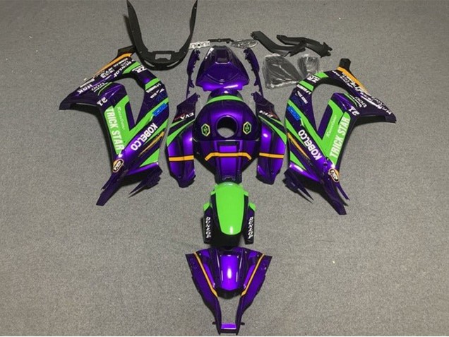 2016-2020 Kawasaki ZX10R Motorcycle Fairings - Purple Green Trick Star Kobelco