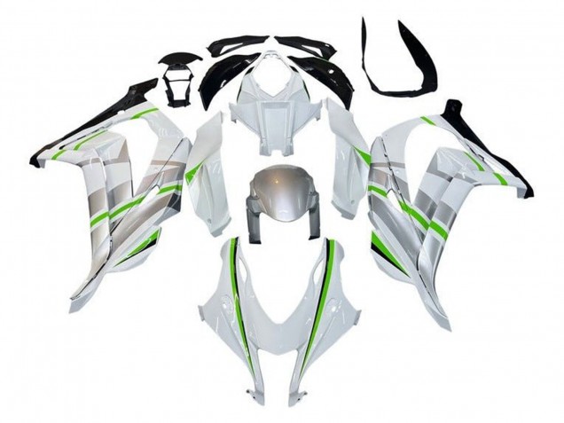 2016-2020 Kawasaki ZX10R Motorcycle Fairings - White Silver Green Stripe