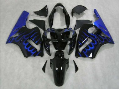 Cheap 2002-2006 Kawasaki ZX12R Motorcycle Fairing - Glossy Black Blue Flame