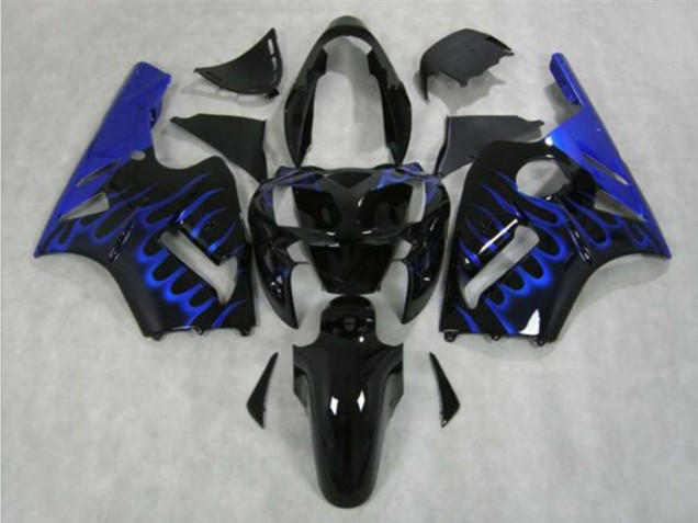 2002-2006 Kawasaki ZX12R Motorcycle Fairing - Glossy Black Blue Flame