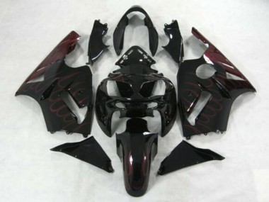 Cheap 2002-2006 Kawasaki ZX12R Motorcycle Fairings - Glossy Black Burgundy Flame