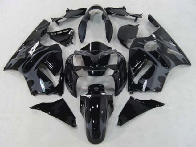2002-2006 Kawasaki ZX12R Motorcycle Fairings - Glossy Black Grey Tribal