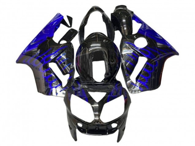 2002-2006 Kawasaki ZX12R Motorcycle Fairings - Glossy Black Blue Flame