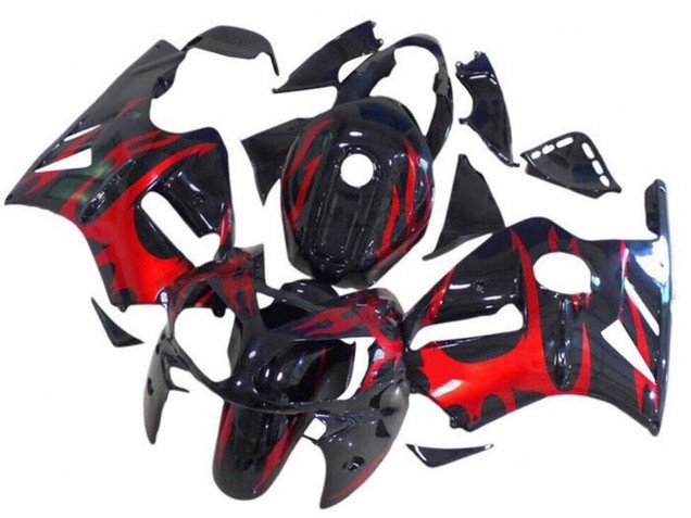 2002-2006 Kawasaki ZX12R Motorcycle Fairings - Glossy Black Red Tribal
