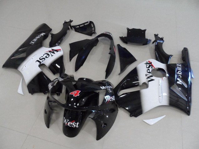 2002-2006 Kawasaki ZX12R Motorcycle Fairings - Glossy Black White Red West Mobil 4