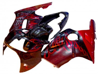 Cheap 2002-2006 Kawasaki ZX12R Motorcycle Fairings - Glossy Black Red Flame