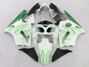 Cheap 2002-2006 Kawasaki ZX12R Motorcycle Fairings - White Green Flame
