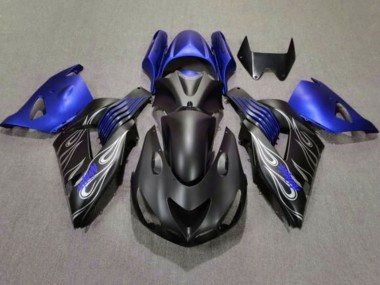 Cheap 2006-2011 Kawasaki ZX14R ZZR1400 Motorcycle Fairings - Matte Black Blue Silver Flame
