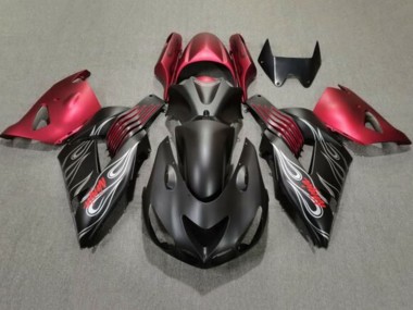 Cheap 2006-2011 Kawasaki ZX14R ZZR1400 Motorcycle Fairings - Matte Black Red Silver Flame