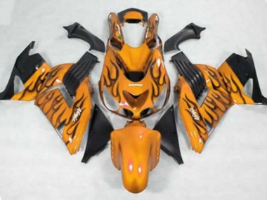 Cheap 2006-2011 Kawasaki ZX14R ZZR1400 Motorcycle Fairings - Orange Black Flame