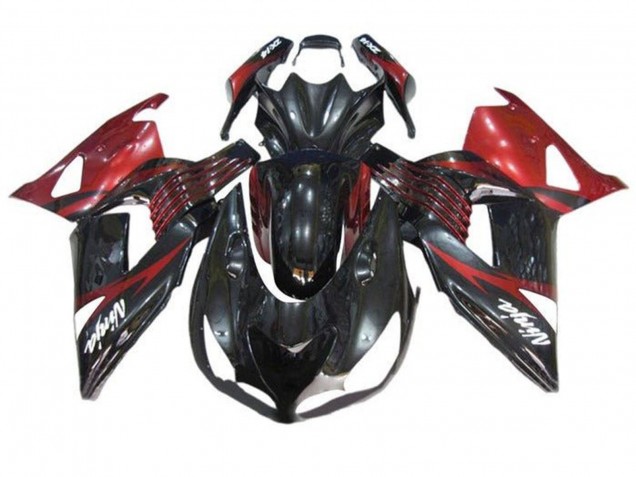 2006-2011 Kawasaki ZX14R ZZR1400 Motorcycle Fairings - Red Glossy Black White Decal
