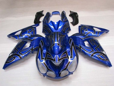 Cheap 2006-2011 Kawasaki ZX14R ZZR1400 Motorcycle Fairings - Blue Black Silver Tribal