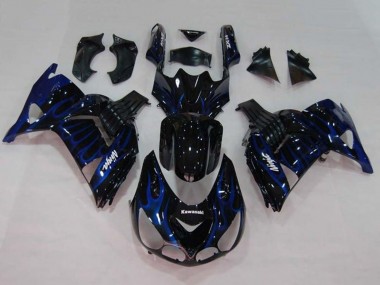 Cheap 2006-2011 Kawasaki ZX14R ZZR1400 Motorcycle Fairings - Glossy Black Blue Flame