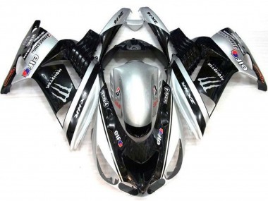 Cheap 2006-2011 Kawasaki ZX14R ZZR1400 Motorcycle Fairings - Silver Black Elf Touch4 Monster Bridgestone