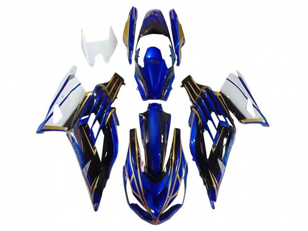 2012-2024 Kawasaki ZX14R ZZR1400 Motorcycle Fairings - White Gold Blue Black Stripe