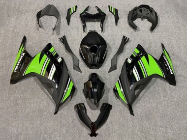 Cheap 2013-2024 Kawasaki EX300 Motorcycle Fairings - Glossy Black Green White Stripe