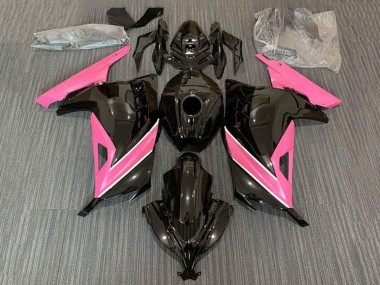 Cheap 2013-2024 Kawasaki EX300 Motorcycle Fairings - Glossy Black Pink White Stripe
