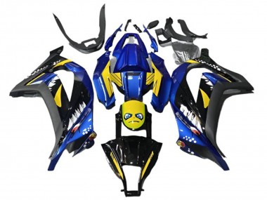 Cheap 2013-2024 Kawasaki EX300 Motorcycle Fairings - Blue Yellow Black Shark