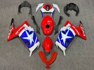 Cheap 2013-2024 Kawasaki EX300 Motorcycle Fairings - White Red Blue Star Captain America