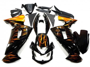 Cheap 2006-2008 Kawasaki Ninja 650 EX650 Motorcycle Fairings - Glossy Black Gold Flame