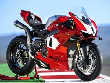 Cheap 2022-2024 Ducati Panigale V4 V4S Motorcycle Fairings - Silver White Red Corse