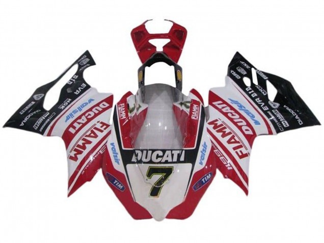 2011-2014 Ducati Panigale 1199 Motorcycle Fairings - White Red Glossy Black Fiamm Tim 7