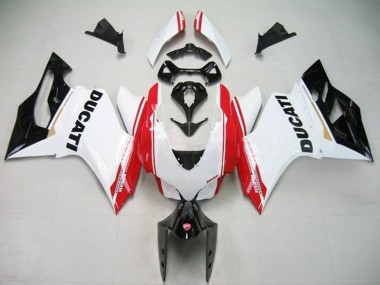 Cheap 2011-2014 Ducati Panigale 1199 Motorcycle Fairings - White Red Glossy Black Stripe