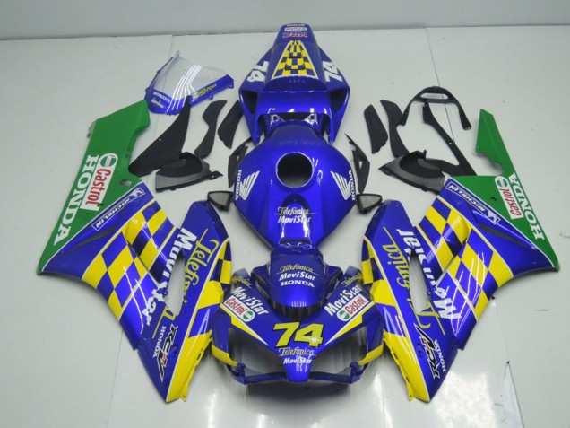 2004-2005 Honda CBR1000RR Motorcycle Fairings - Blue Yellow Green MoviStar