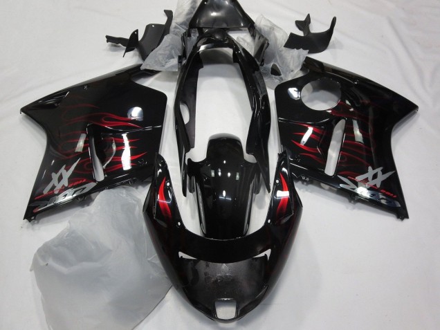 1996-2007 Honda CBR1100XX Blackbird Motorcycle Fairing - Glossy Black Red Flame