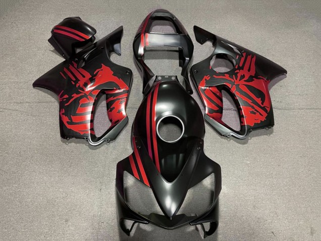 2001-2003 Honda CBR600 F4i Motorcycle Fairings - Red Matte Black Skull