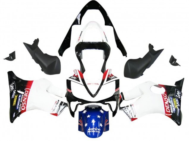 2001-2003 Honda CBR600 F4i Motorcycle Fairings - White Blue Red Glossy Black DENSO Star