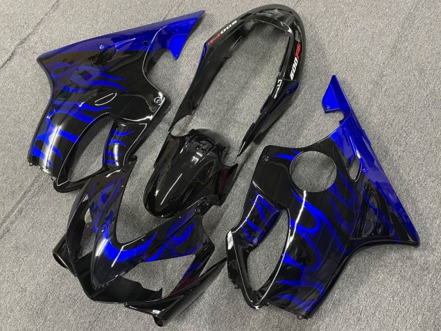 2004-2007 Honda CBR600 F4i Motorcycle Fairings - Glossy Black Blue Flame