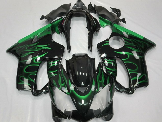 2004-2007 Honda CBR600 F4i Motorcycle Fairings - Glossy Black Green Flame