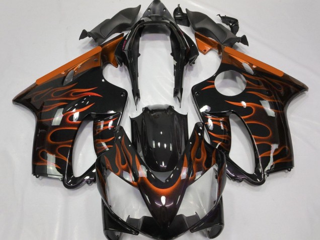 2004-2007 Honda CBR600 F4i Motorcycle Fairings - Glossy Black Orange Flame