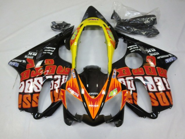 2004-2007 Honda CBR600 F4i Motorcycle Fairings - Yellow Orange Glossy Black Rossi