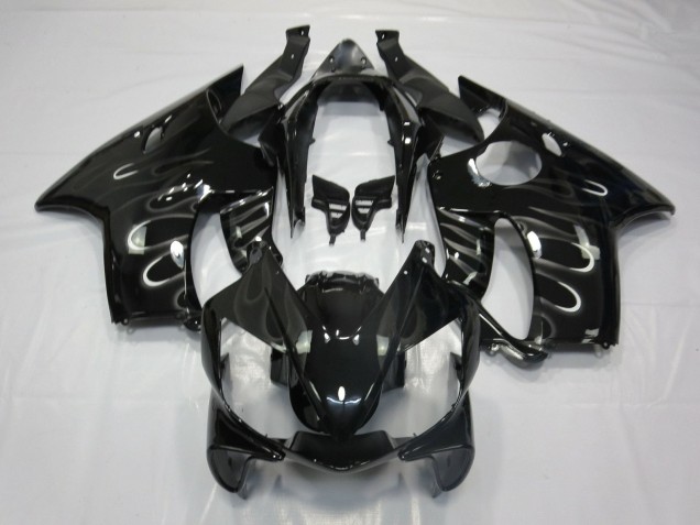 2004-2007 Honda CBR600 F4i Motorcycle Fairings - Glossy Black White Flame