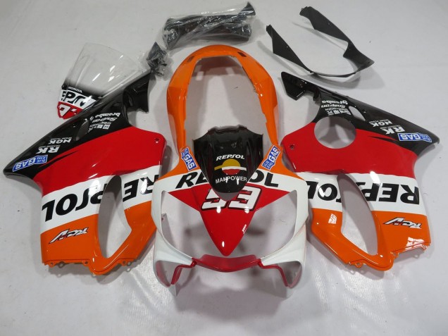 2004-2007 Honda CBR600 F4i Motorcycle Fairings - Orange White Red Glossy Black Repsol 93