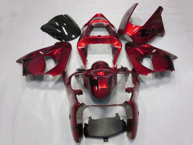 2000-2002 Kawasaki ZX6R Motorcycle Fairings - Candy Red Black Tribal