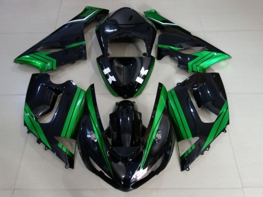 Cheap 2005-2006 Kawasaki ZX6R Motorcycle Fairings - Green White Glossy Black