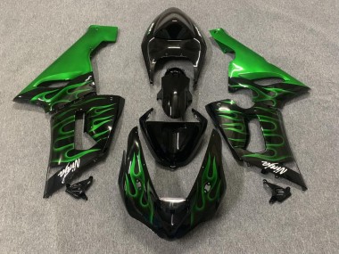 Cheap 2005-2006 Kawasaki ZX6R Motorcycle Fairings - Glossy Black Green Flame