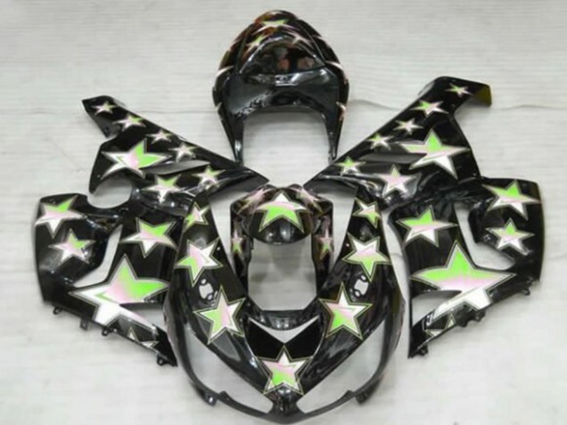 2005-2006 Kawasaki ZX6R Motorcycle Fairings - Black Green Star
