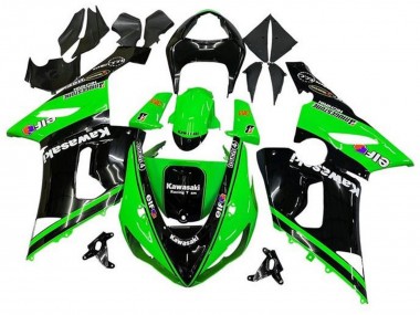 Cheap 2005-2006 Kawasaki ZX6R Motorcycle Fairings - Glossy Black Green White Elf Touch4 Bridgestone